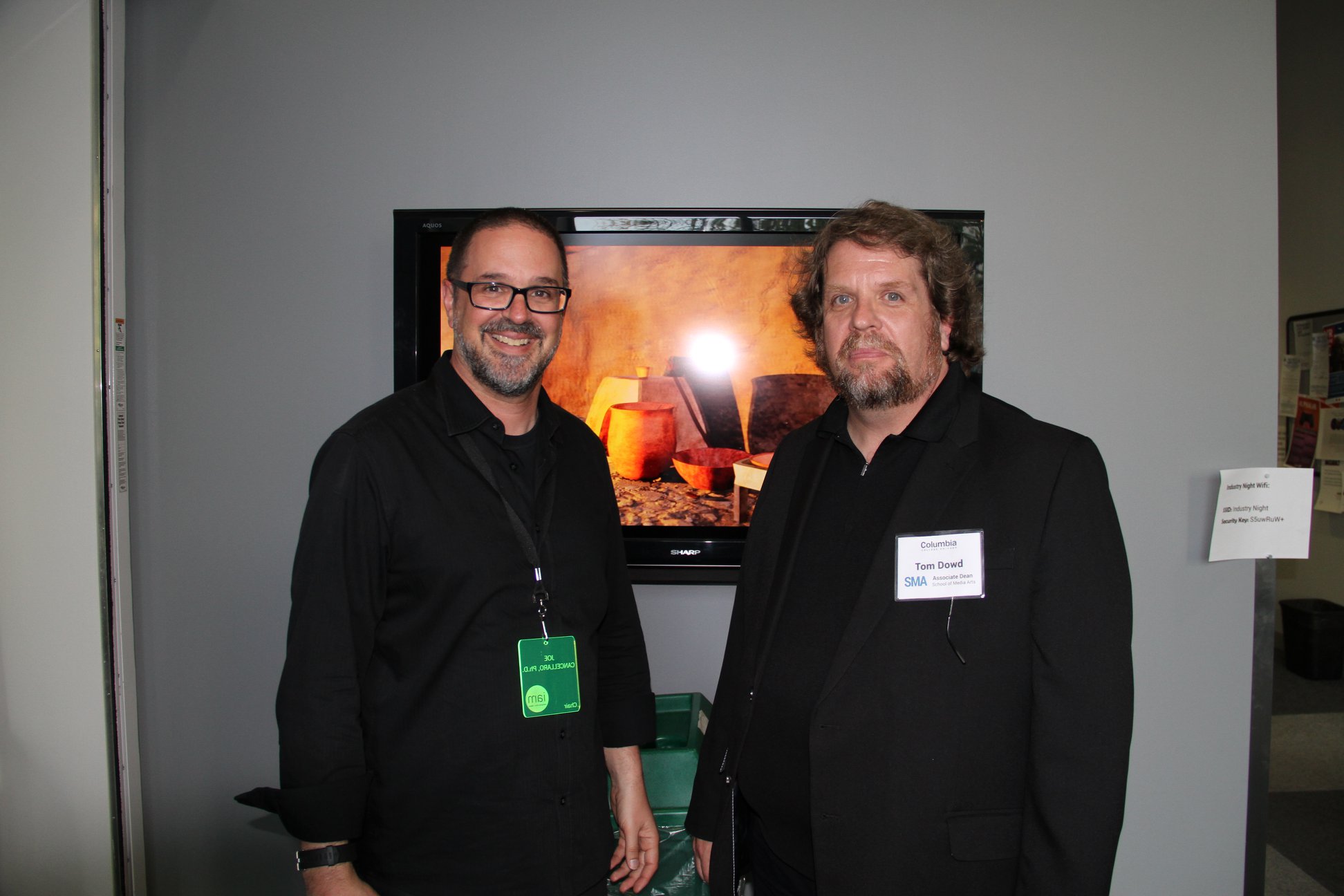 Photograph of Chair Dr. Joseph Cancellaro and Associate Dean Tom Dowd at IAM's Industry Night (Columbia College Chicago)